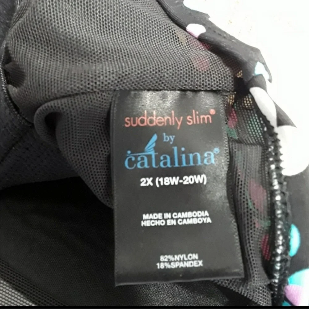 Catalina Black Teal Purple Colorful Polka Dot Tankini Top EUC sz 2X